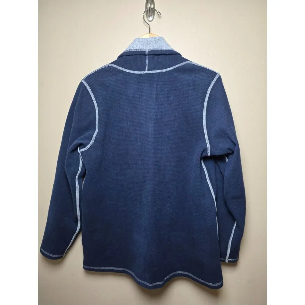 Cuddl Duds Reversible Open Front Cardigan Jacket Gray Navy Cozy Size Large